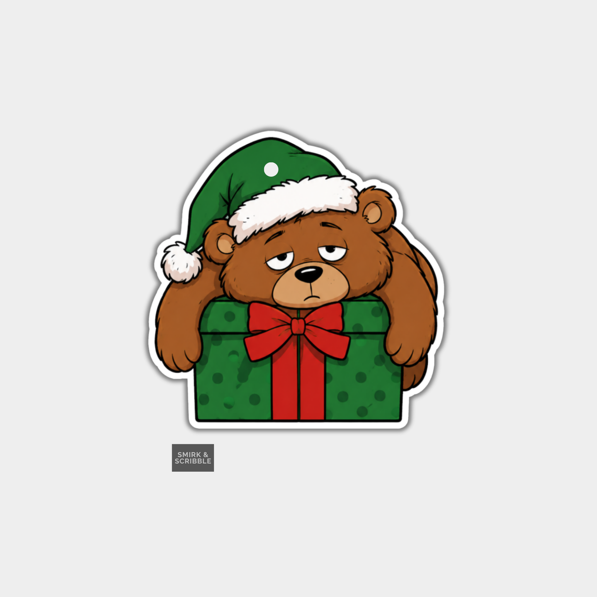Funny Christmas Gift Tags - Cute Tired Teddy Bear In Santa Hat
