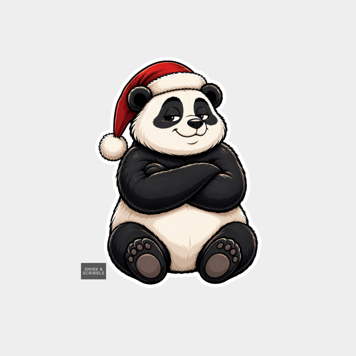Funny Christmas Sticker - Cute Panda Sitting