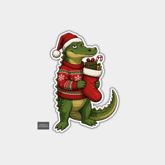 Funny Christmas Sticker - Grumpy Croc & Stocking