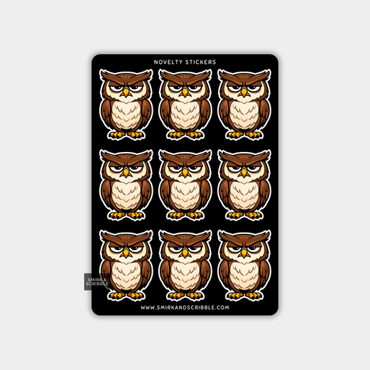 Funny Vinyl Sticker Sheet - Grumpy Owl
