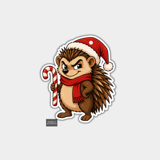 Funny Christmas Gift Tags - Cute Cheeky Hedgehog In Santa Hat