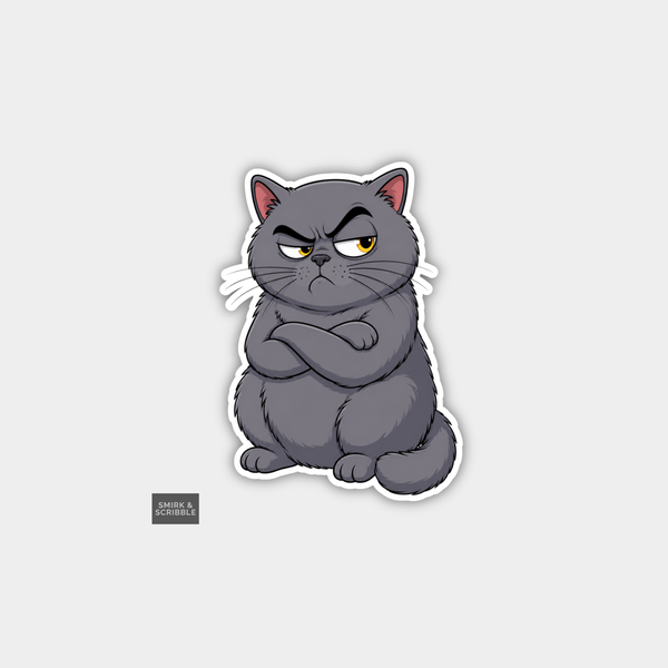 Funny Character Vinyl Sticker - Cute Posing Mean Cat
