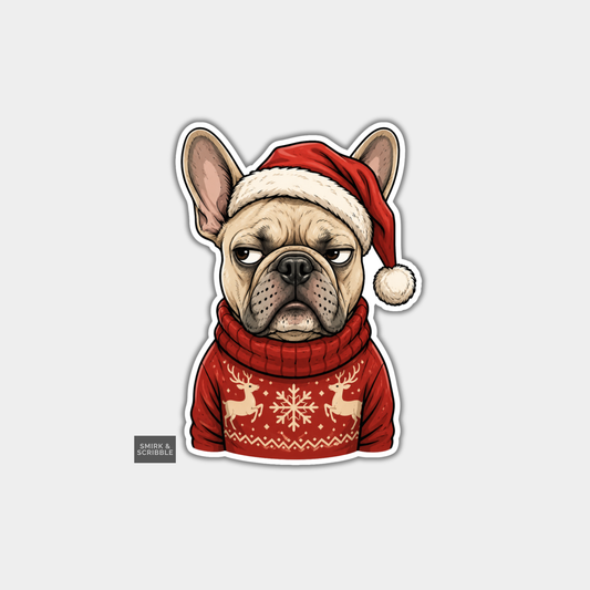 Funny Christmas Sticker - Grumpy French Bulldog