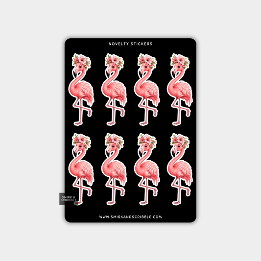 Funny Vinyl Sticker Sheet - Cute Floral Flamingo