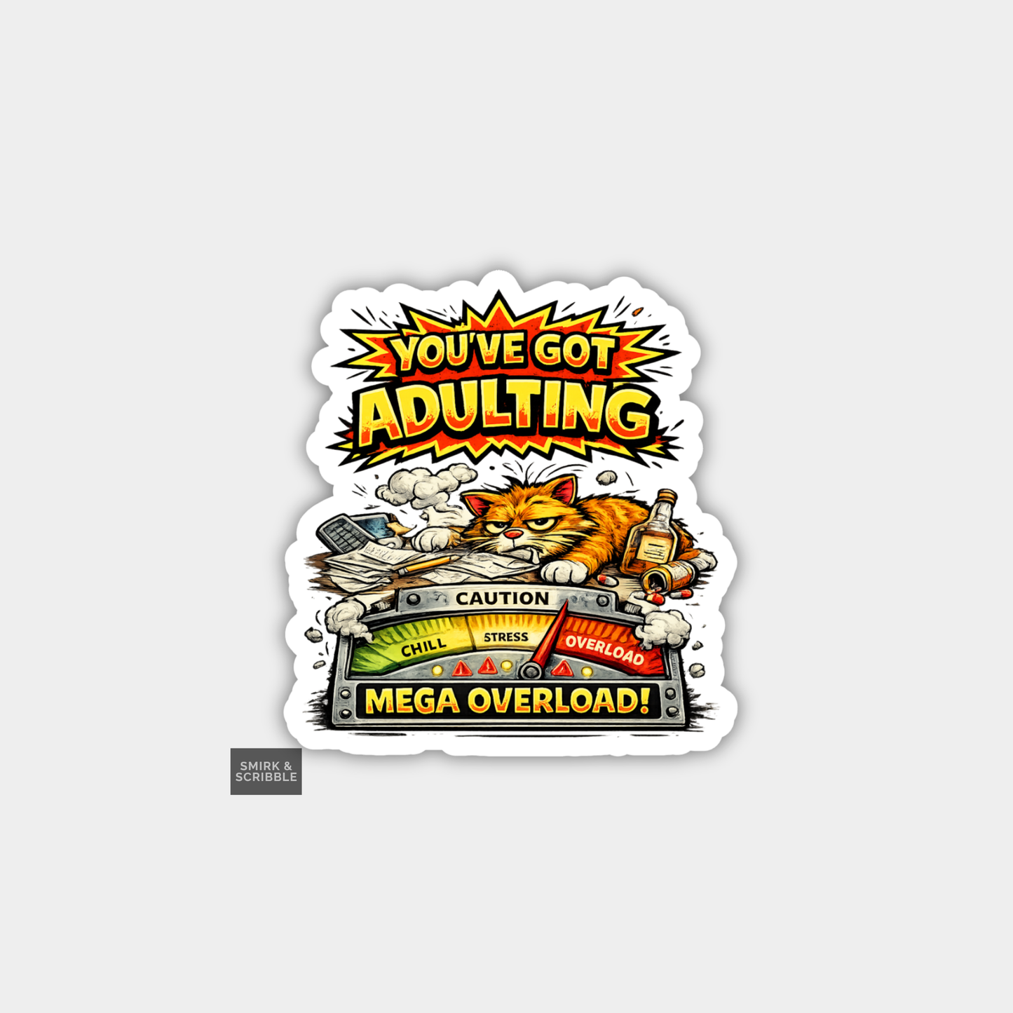 Funny Snarky Joke Vinyl Sticker - Adulting Cat