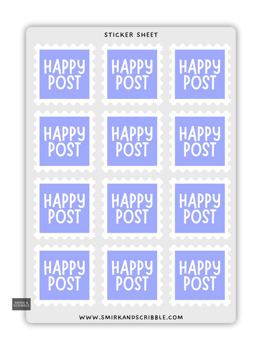 Purple Happy Post Stamp Stickers