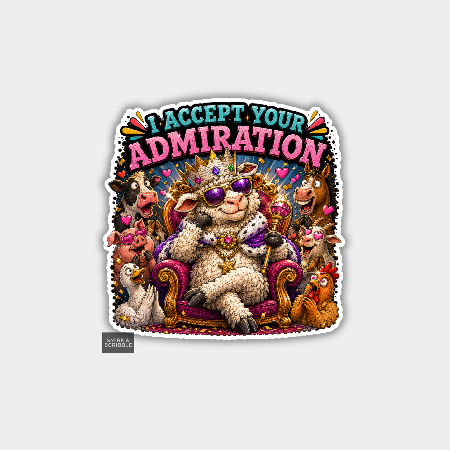 Funny Vinyl Die Cut Sticker - Royal Sheep