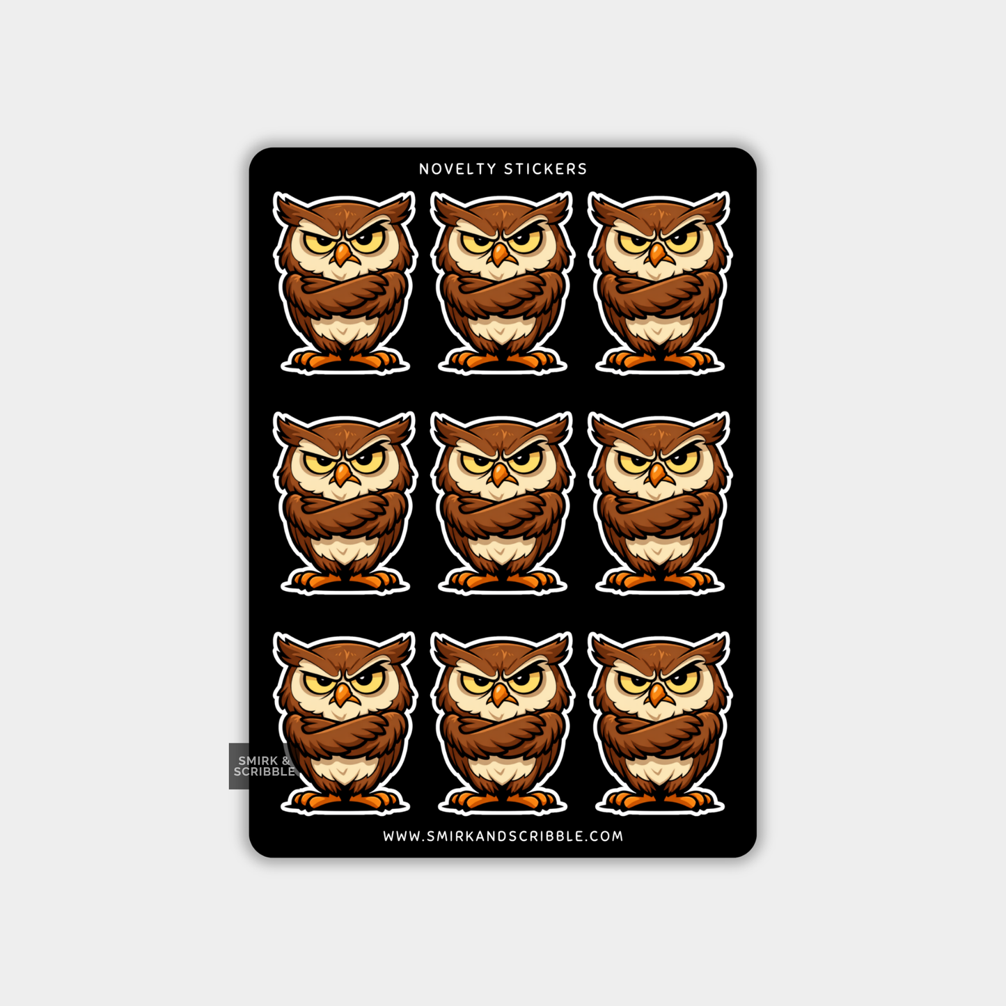 Funny Vinyl Sticker Sheet - Unimpressed Owl