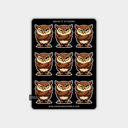 Funny Vinyl Sticker Sheet - Unimpressed Owl