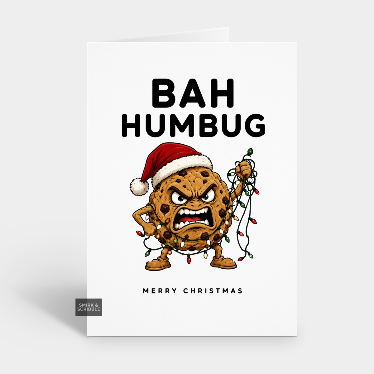 Funny Christmas Card - Angry Cookie With Lights
