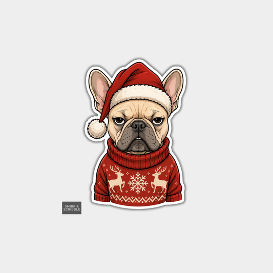 Funny Christmas Sticker - French Bulldog In Xmas Jumper