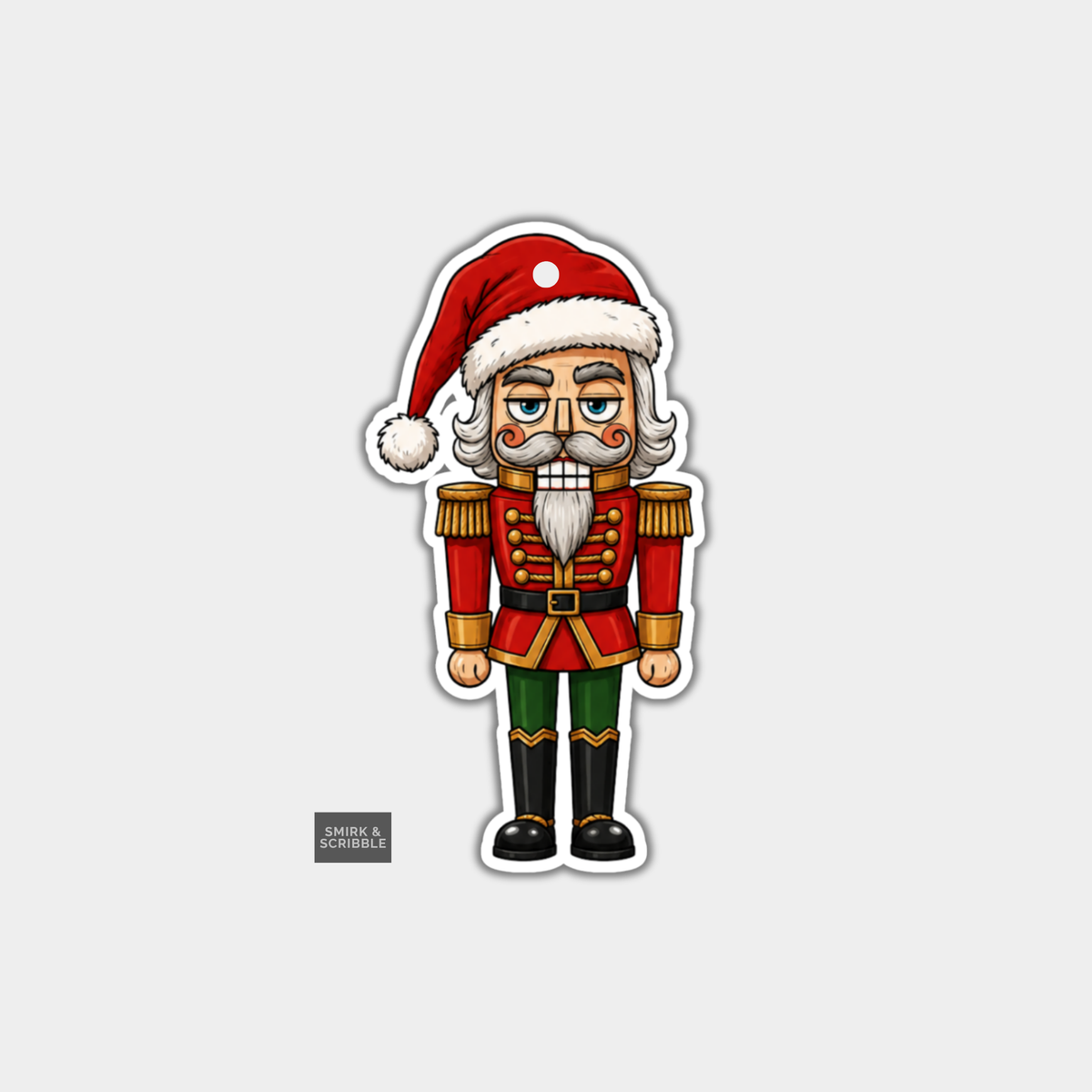 Funny Christmas Gift Tags - Cute Grumpy Nutcracker In Santa Hat