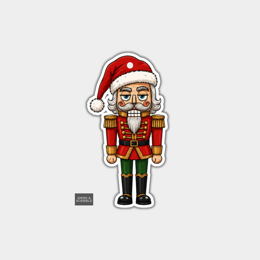 Funny Christmas Gift Tags - Cute Grumpy Nutcracker In Santa Hat