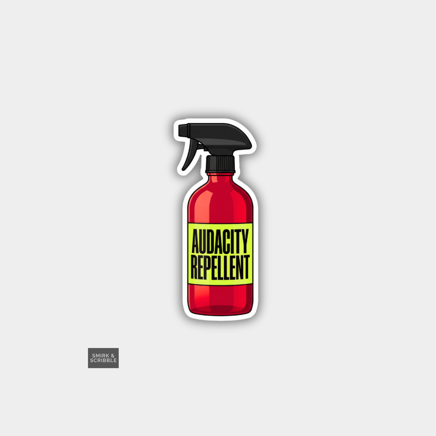 Red spray bottle labeled 'Audacity Repellent' on a light gray background