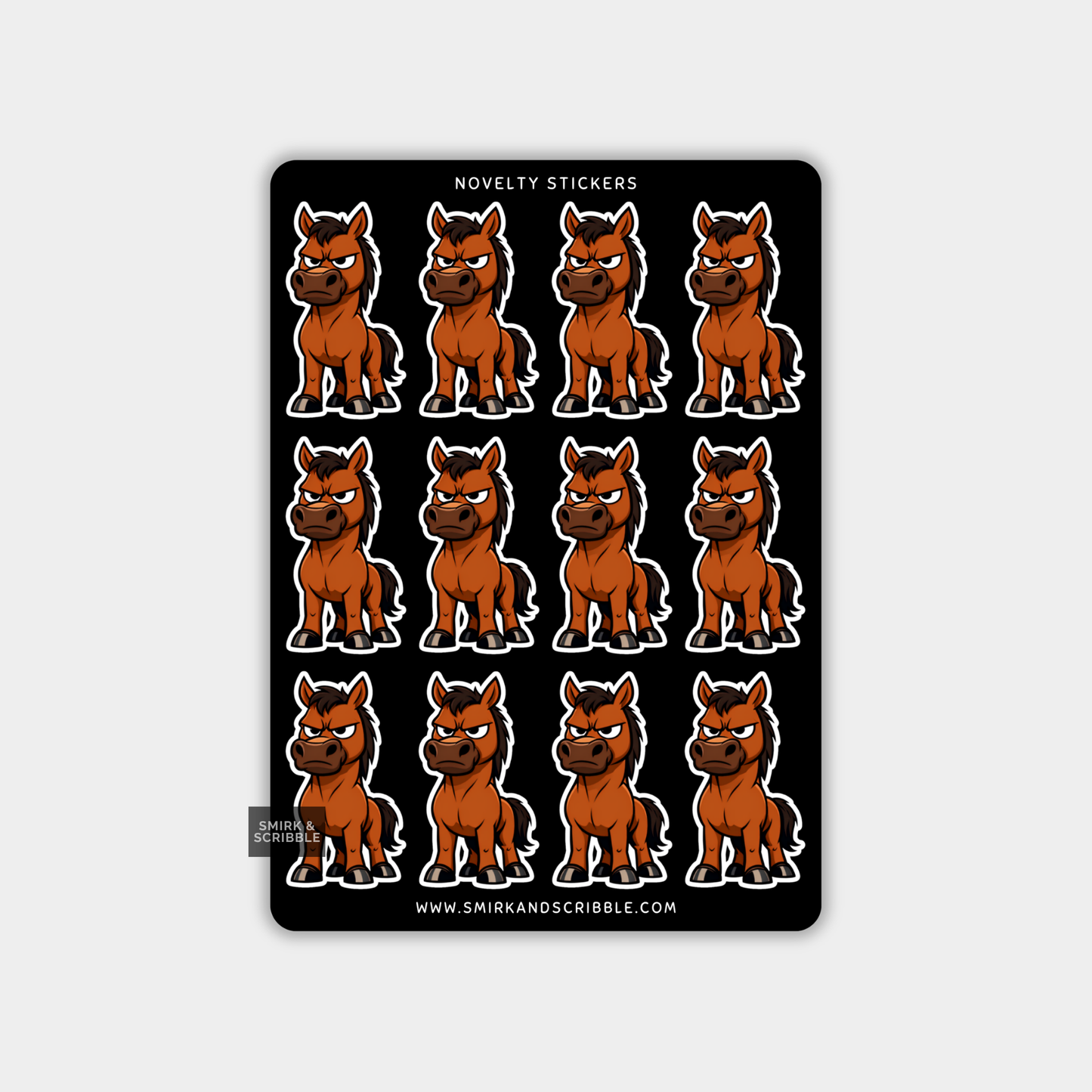Funny Vinyl Sticker Sheet - Grumpy Horse