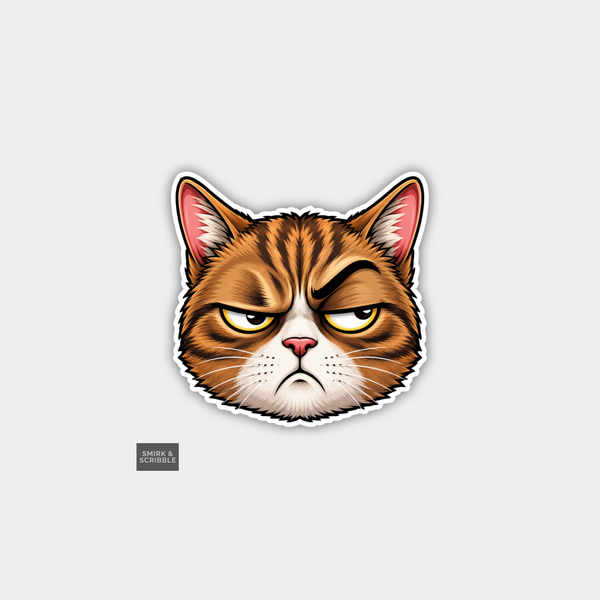 Funny Character Vinyl Sticker - Mean Cat Face