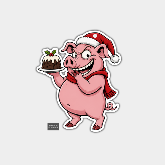 Funny Christmas Gift Tags - Cute Cheeky Pig In Santa Hat