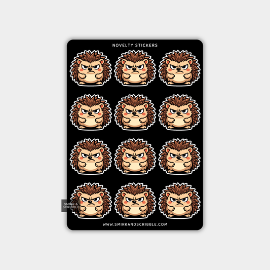 Funny Vinyl Sticker Sheet - Angry Hedgehog
