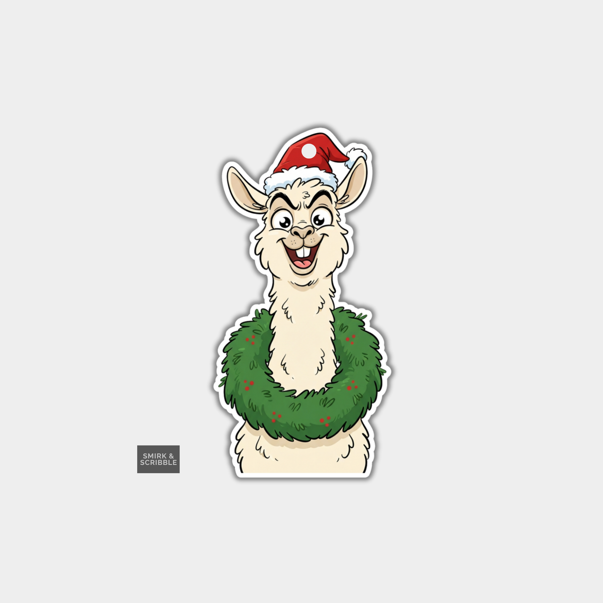 Funny Christmas Gift Tags - Happy Llama In Wreath