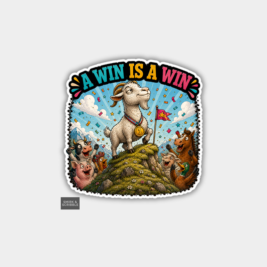 Funny Vinyl Die Cut Sticker - Win Goat