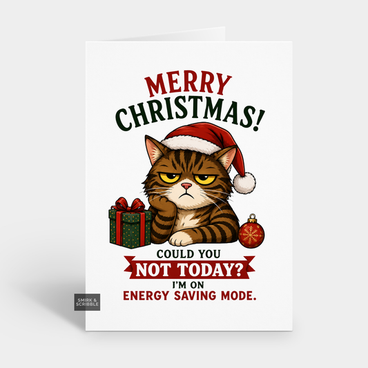 Funny Christmas Card - Energy Saving Cat