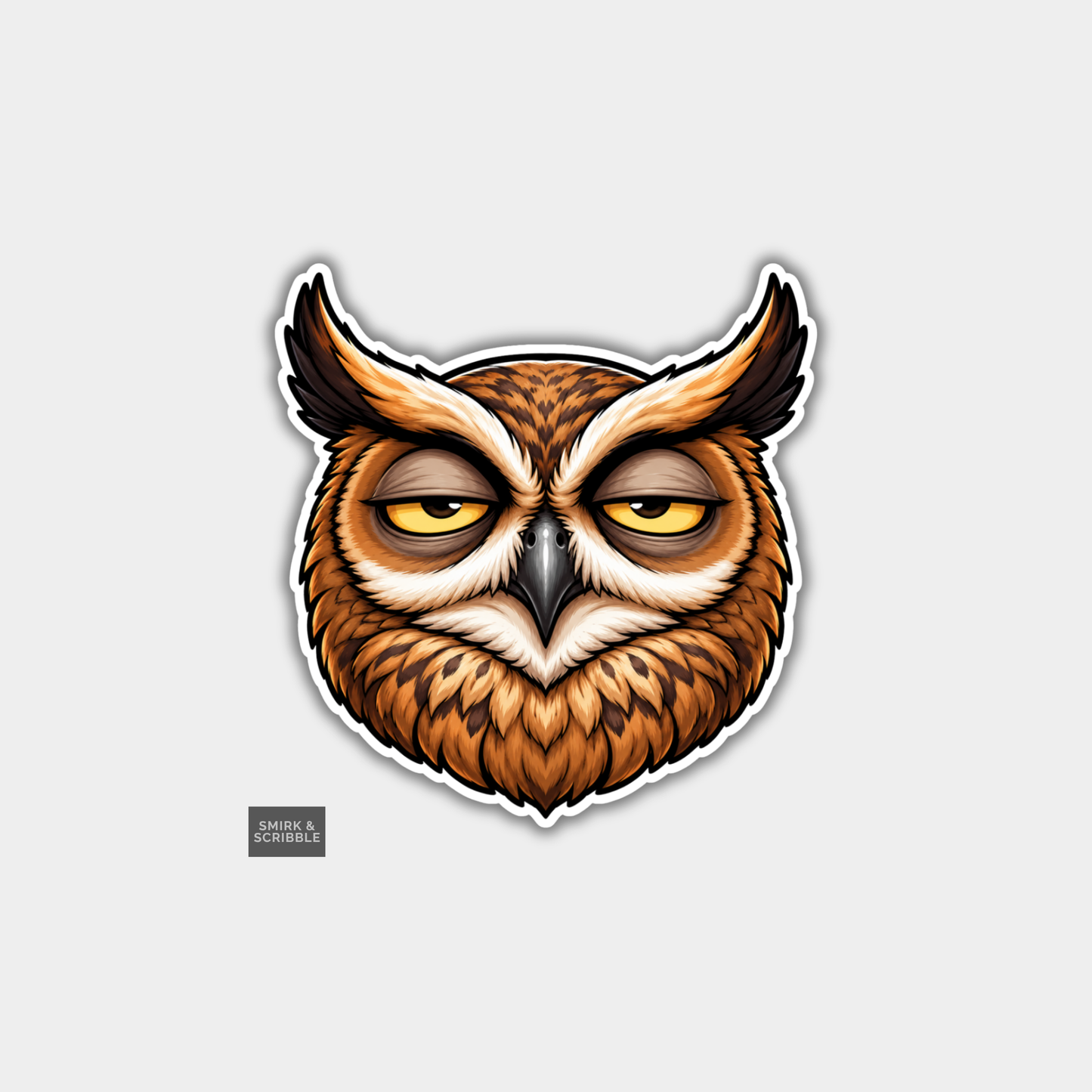 Funny Die Cut Vinyl Sticker - Unimpressed Owl Face