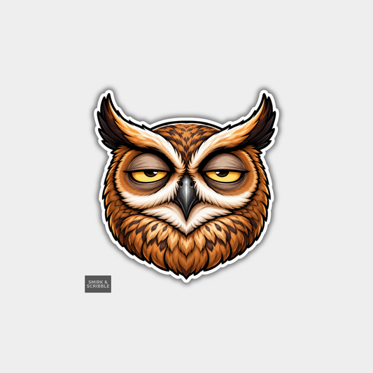 Funny Die Cut Vinyl Sticker - Unimpressed Owl Face