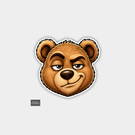Funny Character Vinyl Sticker - Smug Teddy Face