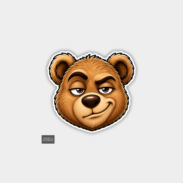 Funny Character Vinyl Sticker - Smug Teddy Face