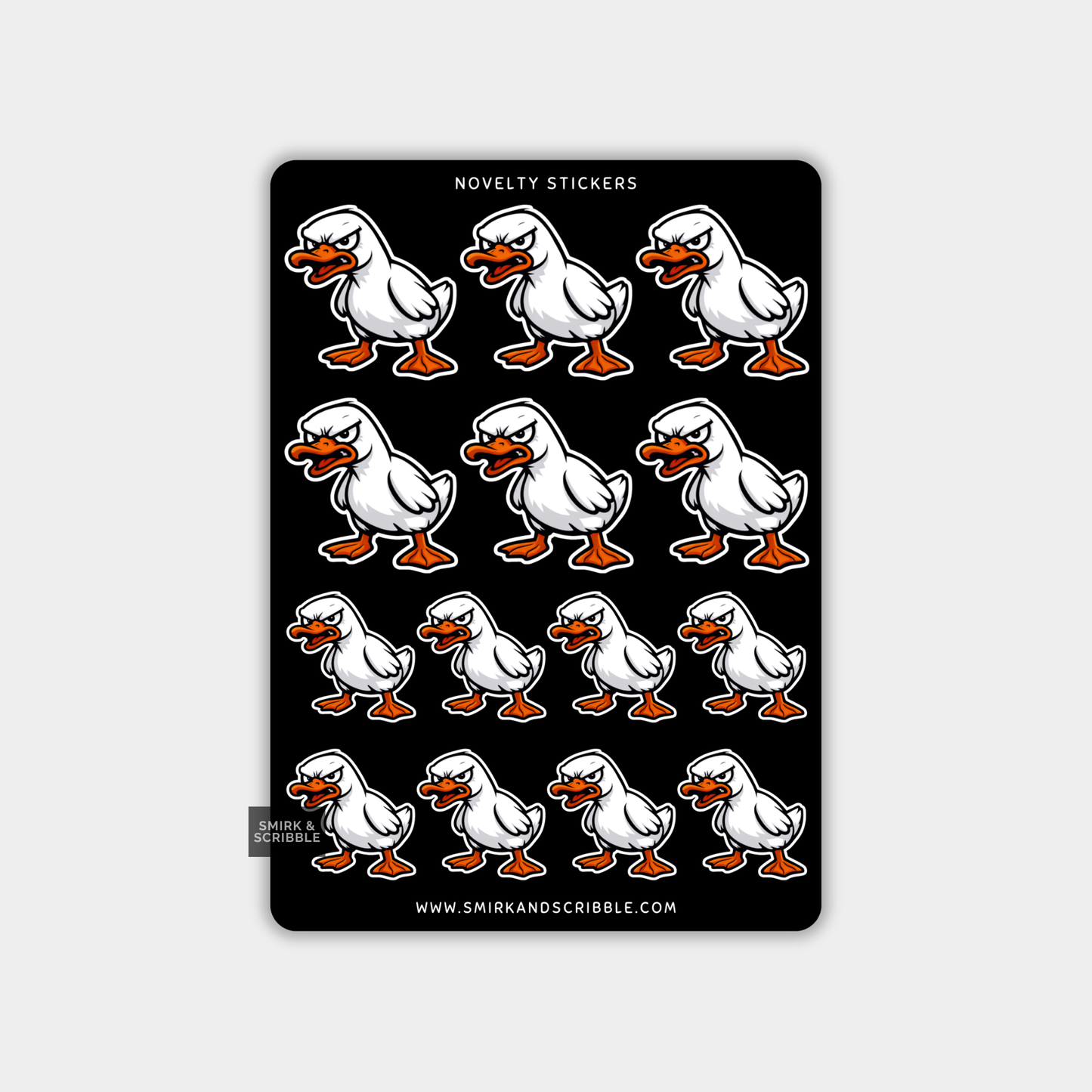Funny Vinyl Sticker Sheet - Angry Duck