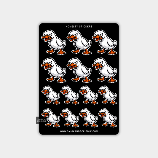 Funny Vinyl Sticker Sheet - Angry Duck
