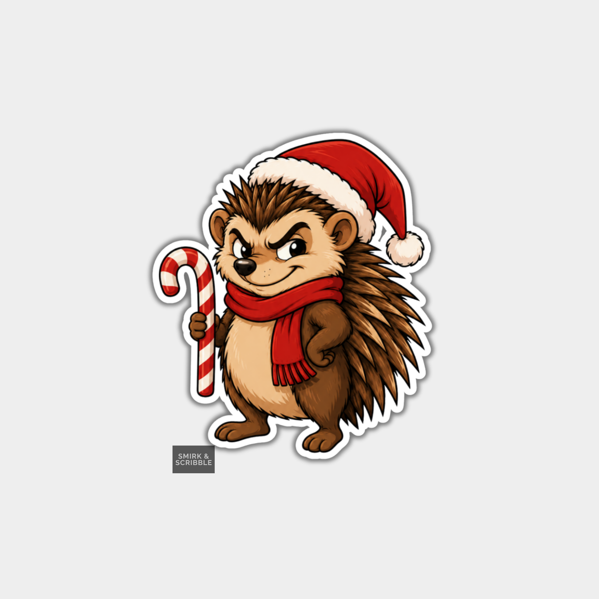 Funny Christmas Sticker - Cute Cheeky Hedgehog