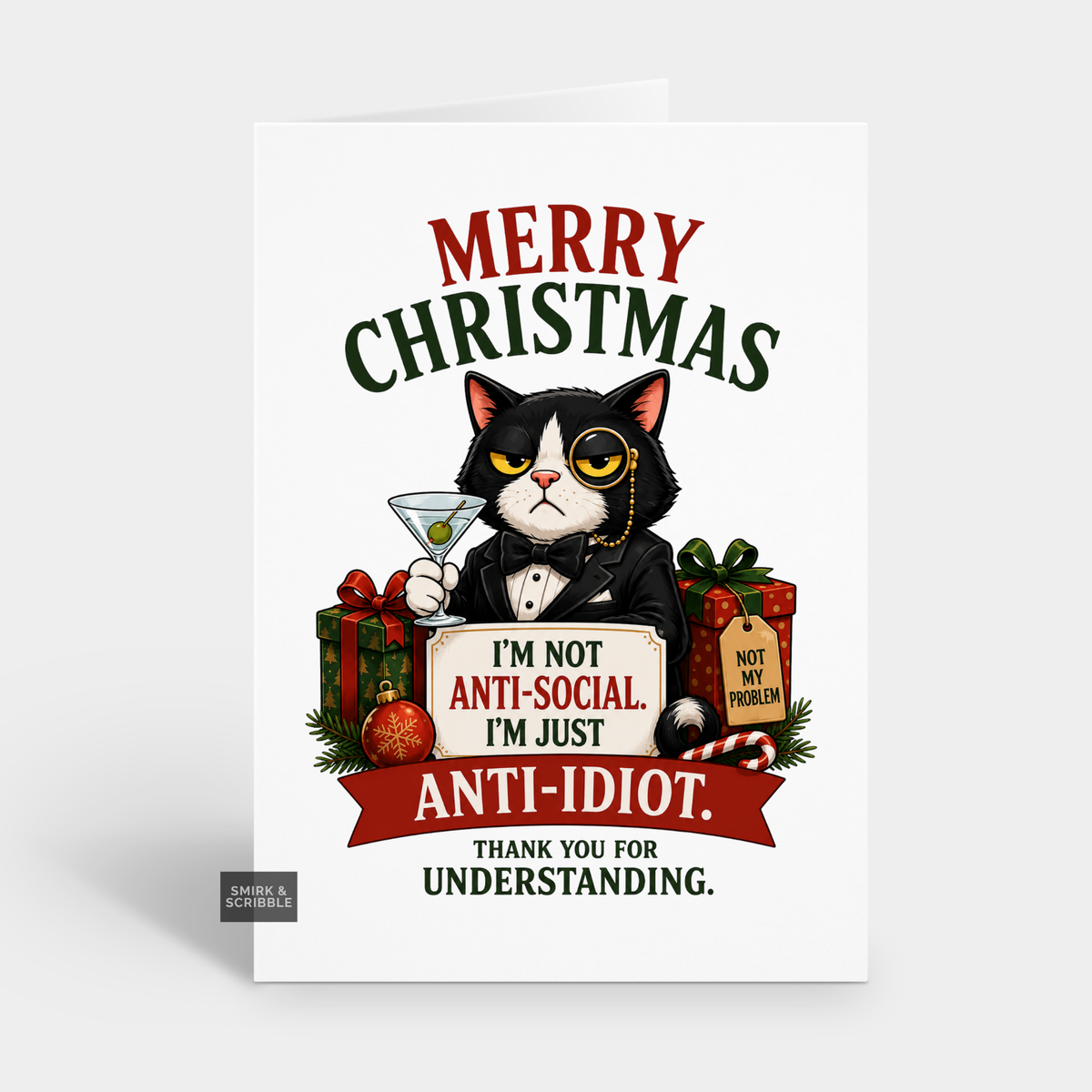 Funny Christmas Card - Not Anti Social Cat