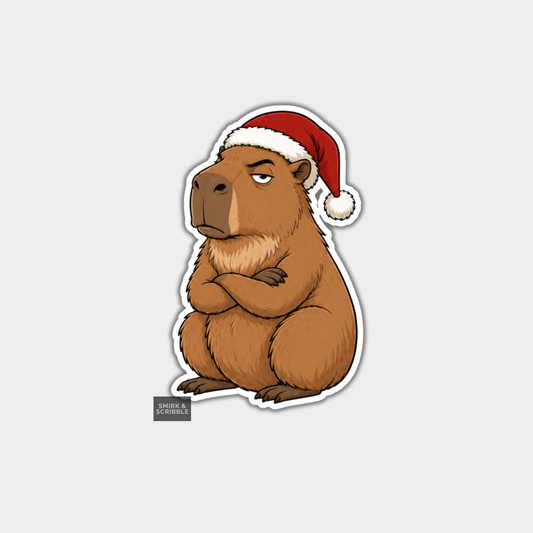 Funny Christmas Sticker - Cute Grumpy Capybara