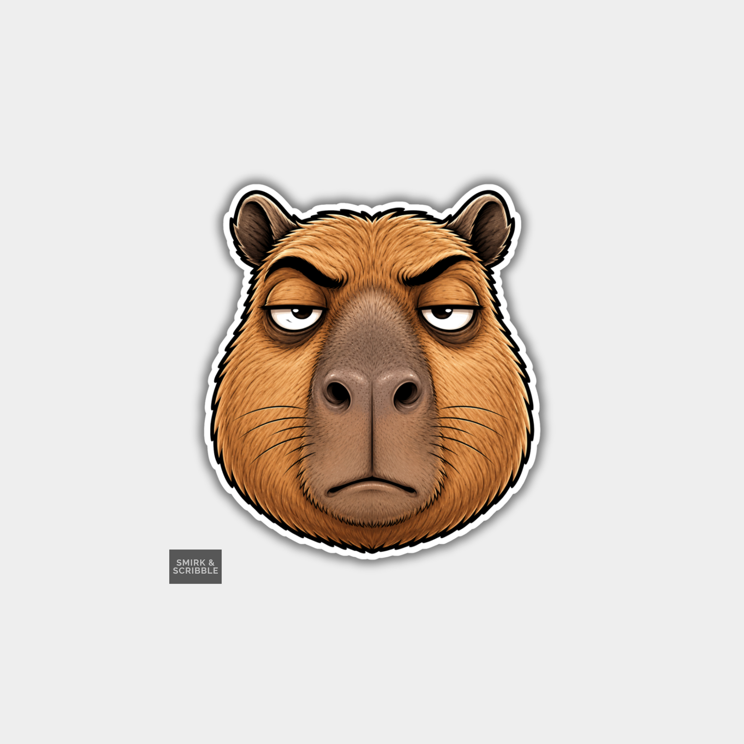 Funny Die Cut Vinyl Sticker - Grumpy Capybara Face