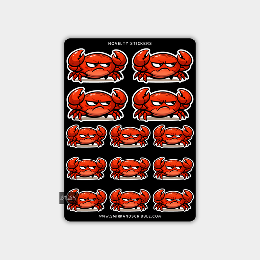 Funny Vinyl Sticker Sheet - Grumpy Crab