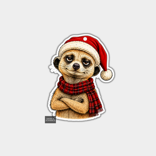 Funny Christmas Gift Tags - Cute Meerkat In Santa Hat