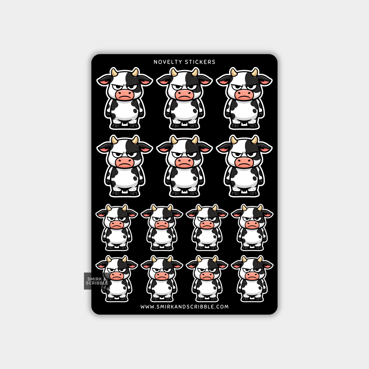 Funny Vinyl Sticker Sheet - Angry Cow