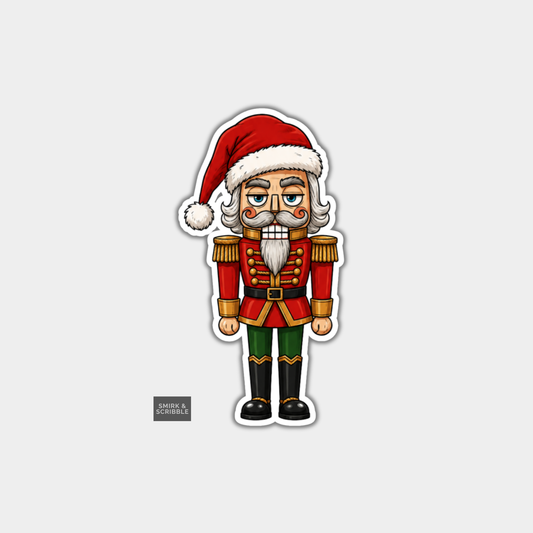 Funny Christmas Sticker - Cute Grumpy Nutcracker
