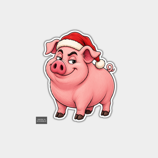 Funny Christmas Sticker - Pig In Santa Hat
