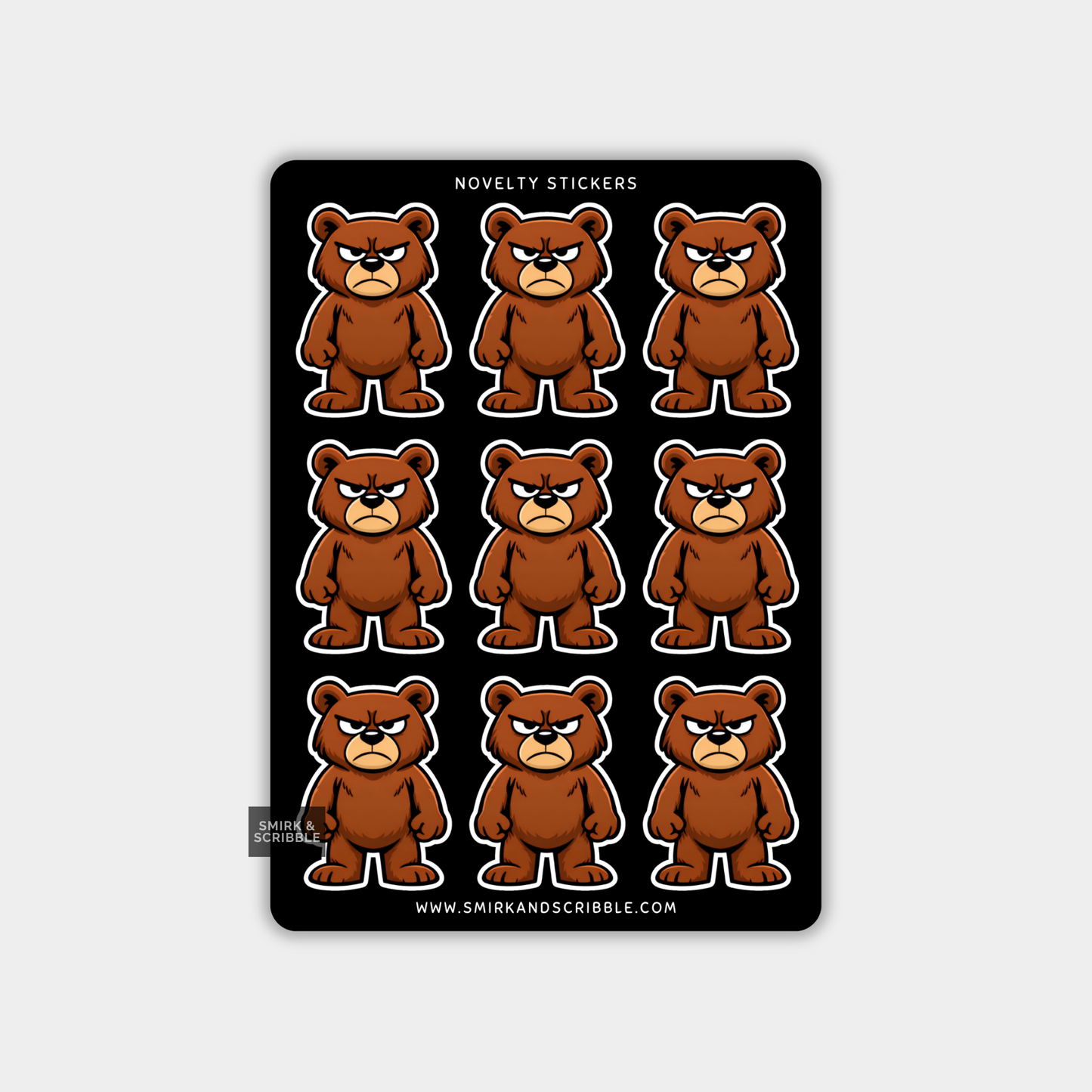 Funny Vinyl Sticker Sheet - Angry Bear