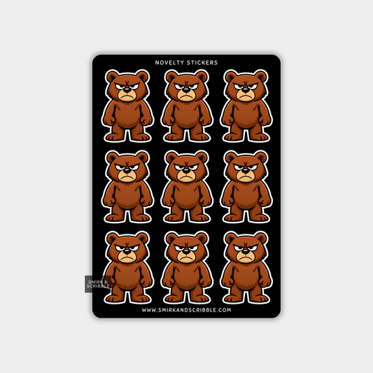 Funny Vinyl Sticker Sheet - Angry Bear