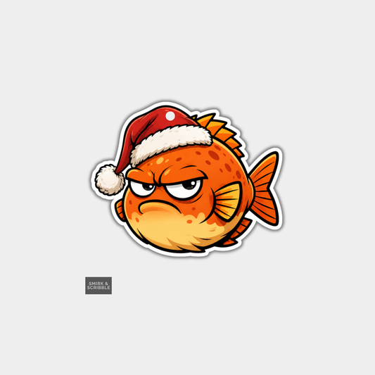 Funny Christmas Gift Tags - Grumpy Fish In Santa Hat