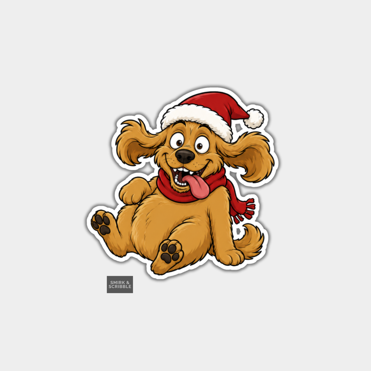Funny Christmas Sticker - Cute Cheeky Happy Dog