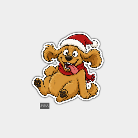 Funny Christmas Sticker - Cute Cheeky Happy Dog
