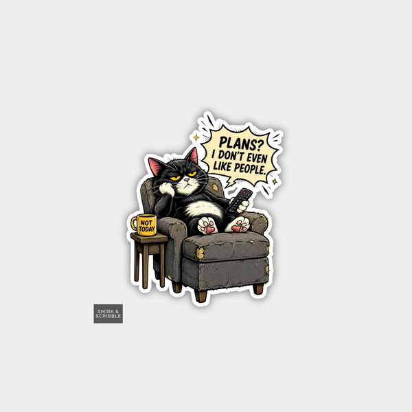 Funny Character Vinyl Sticker - Antisocial Armchair Cat
