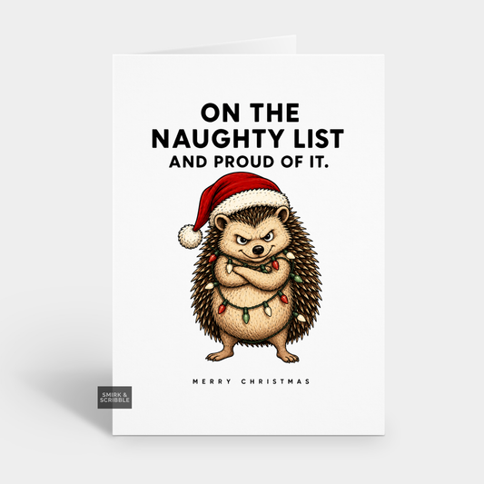 Funny Christmas Card - Naughty List Hedgehog