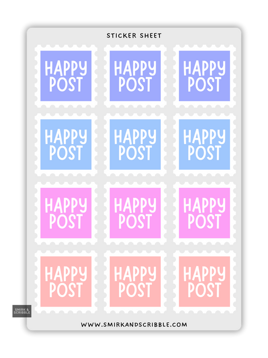 Multi Happy Post Stamp Stickers