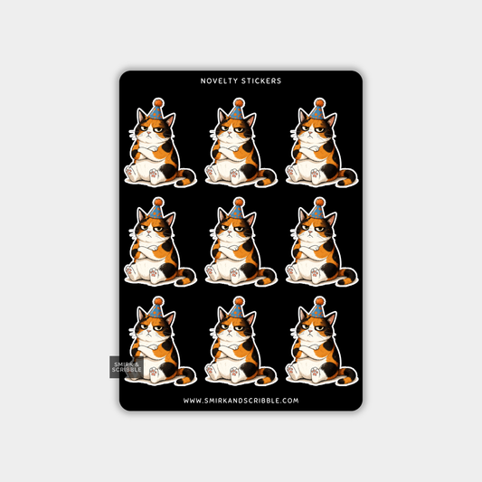 Funny Vinyl Sticker Sheet - Birthday Cat
