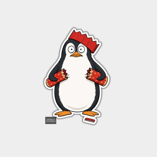 Funny Christmas Sticker - Cute Penguin & Cracker